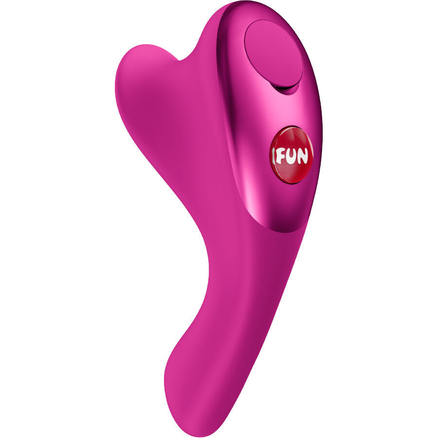Vibratore da dito impermeabile color fucsia su sfondo bianco