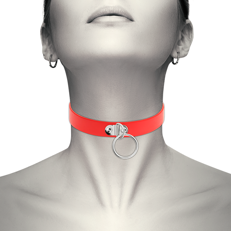 Coquette Chic Desire Collana - Accessorio intimo, colore pelle vegana rossa accessorio fetish - vista laterale