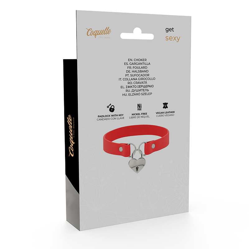 Coquette Chic Desire Collana - Accessorio intimo, colore pelle vegana rossa accessorio cuore chiave - retro