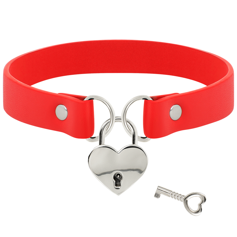 Coquette Chic Desire Collana - Accessorio intimo, colore pelle vegana rossa accessorio cuore chiave - dettaglio