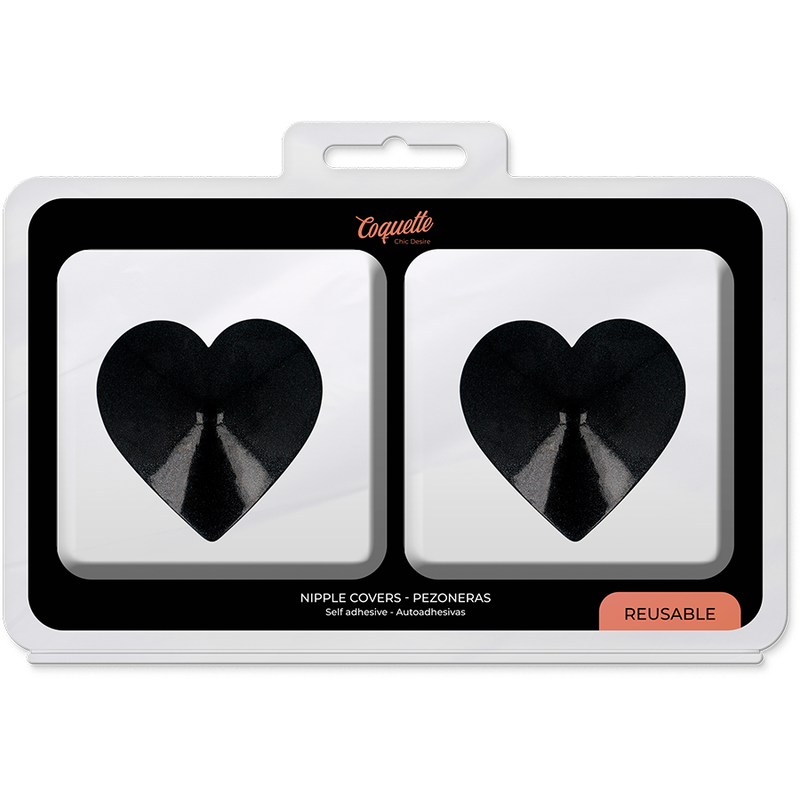Coquette Chic Desire Copri Capezzoli - Lingerie, colore black hearts - in mano per le dimensioni