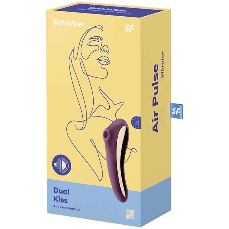 Satisfyer Dual Kiss Air Pulse - Massaggiatore ad aria pulsata, colore rosso vino - nella confezione