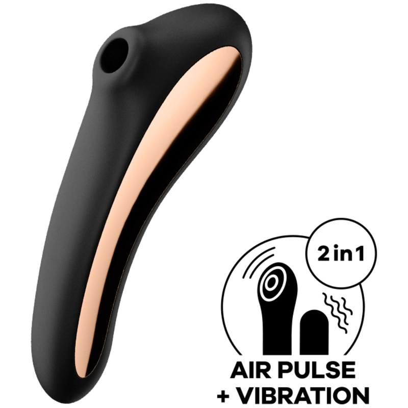 Satisfyer Dual Kiss Air Pulse - Massaggiatore ad aria pulsata, colore nero - vista laterale