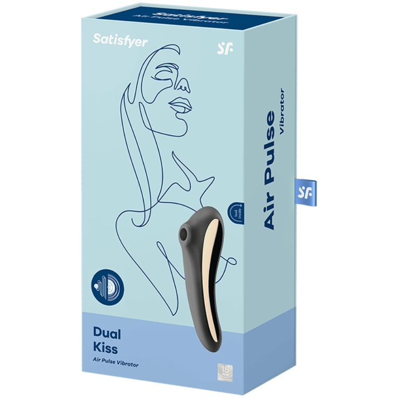 Satisfyer Dual Kiss Air Pulse - Massaggiatore ad aria pulsata, colore nero - nella confezione