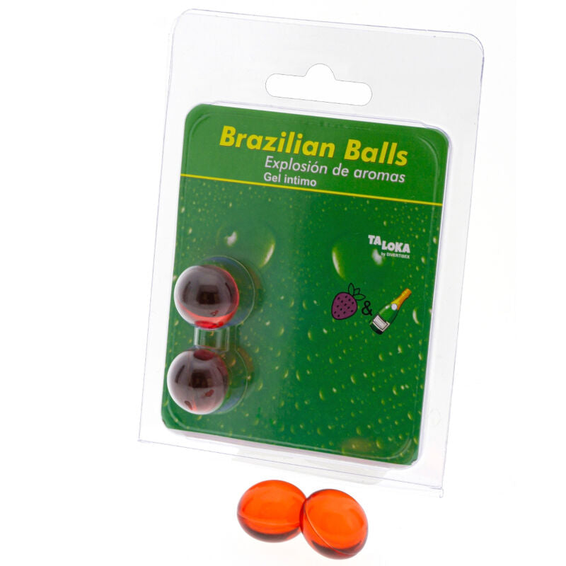 Taloka 2 Sfere Brasiliane Gel - Lubrificante, kit da 3, colore fragole champagne - vista laterale