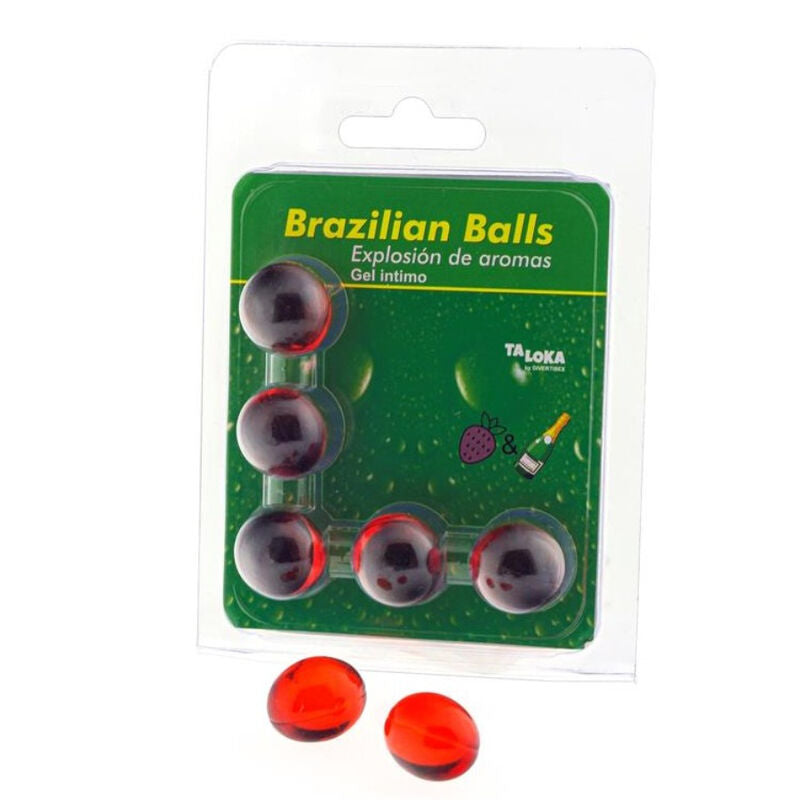 Taloka 5 Sfere Brasiliane Gel - Lubrificante, kit da 3, colore fragole champagne - vista laterale