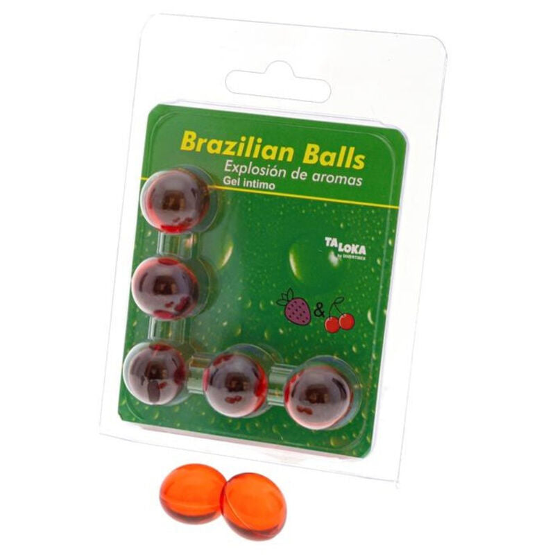 Taloka 5 Sfere Brasiliane Gel - Lubrificante, kit da 3, colore fragola ciliegia - vista laterale
