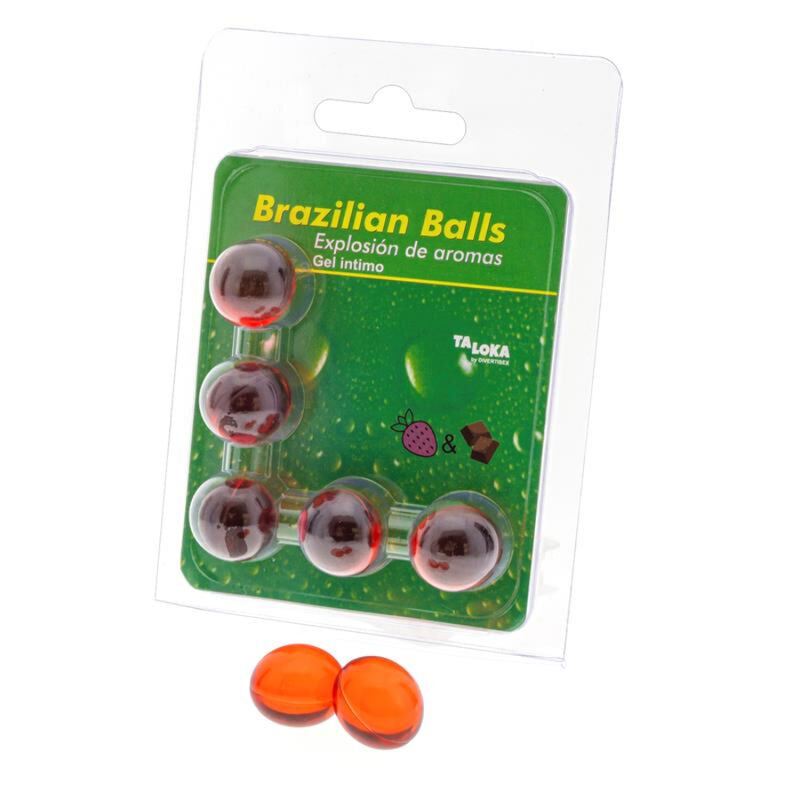 Taloka 5 Sfere Brasiliane Gel - Lubrificante, kit da 3, colore fragola cioccolato - vista laterale