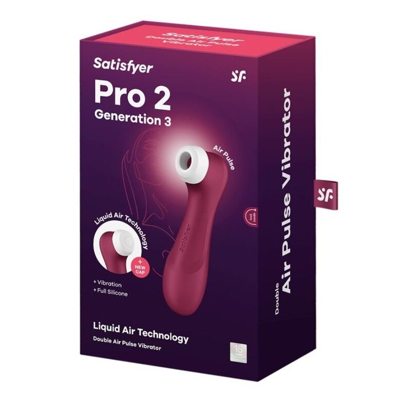 Satisfyer Tecnologia Pro 2 - Massaggiatore ad aria pulsata, colore granata - in mano per le dimensioni