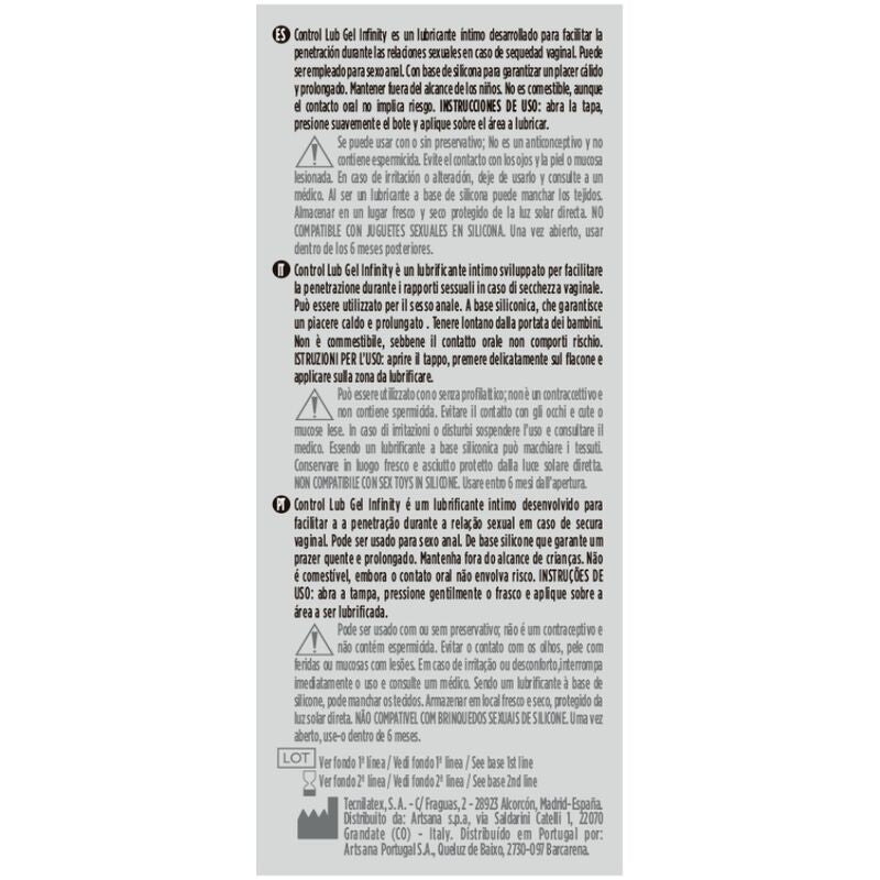 Control Infinity 75 ml - Lubrificante, kit da 3 - vista laterale