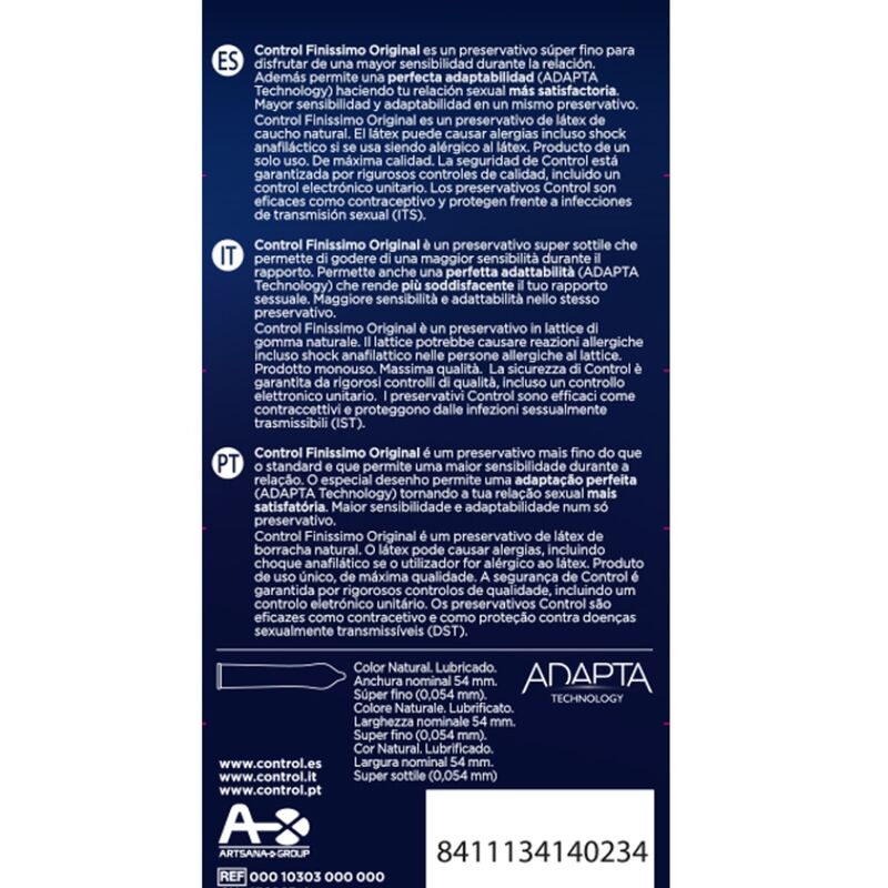 Control Finissimo Originale 6 pezzi - Preservativi, kit da 3 - vista laterale