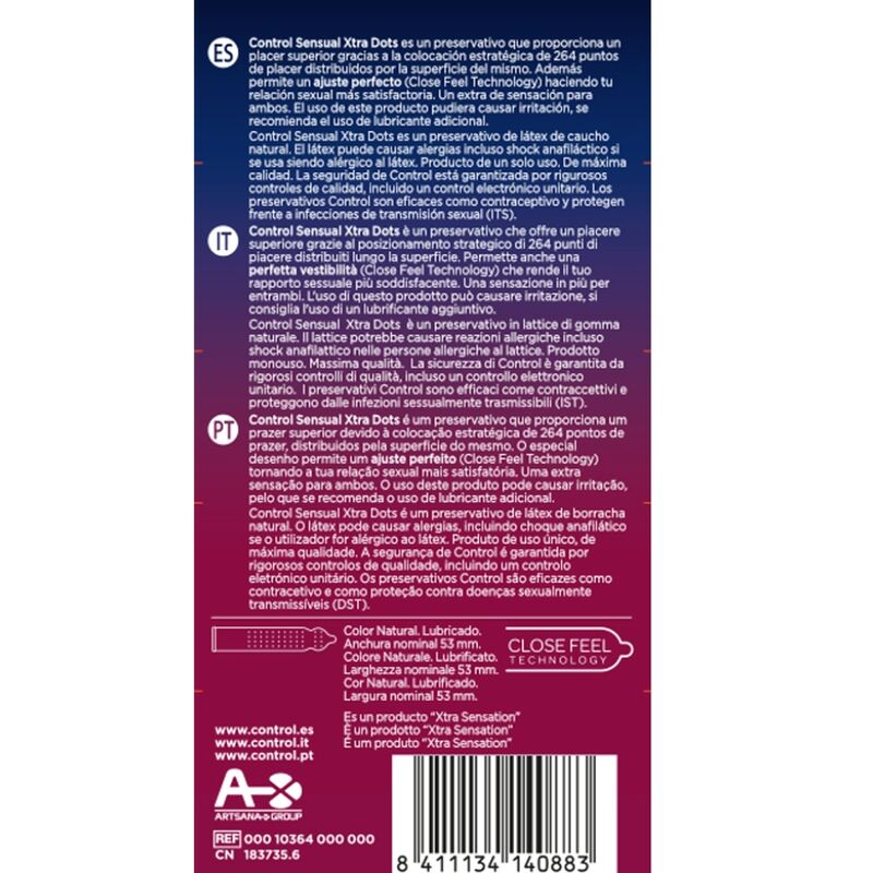 Control Xtra Dot 12 Uds 12 pezzi - Preservativi - vista laterale
