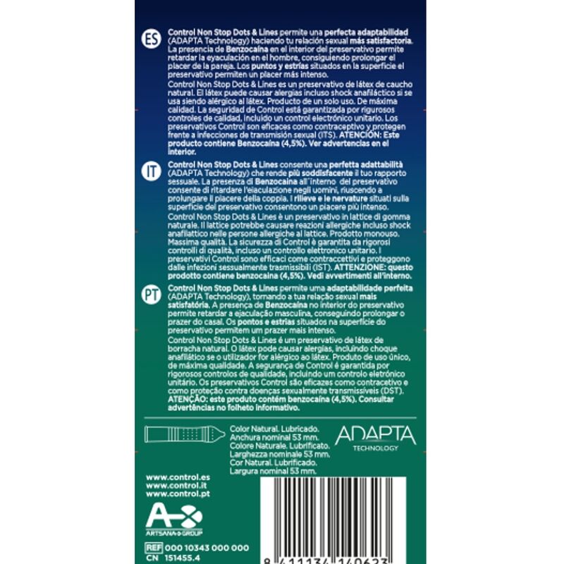 Control Nonstop Dots And Lines Condoms 12 Units - Preservativi - vista laterale