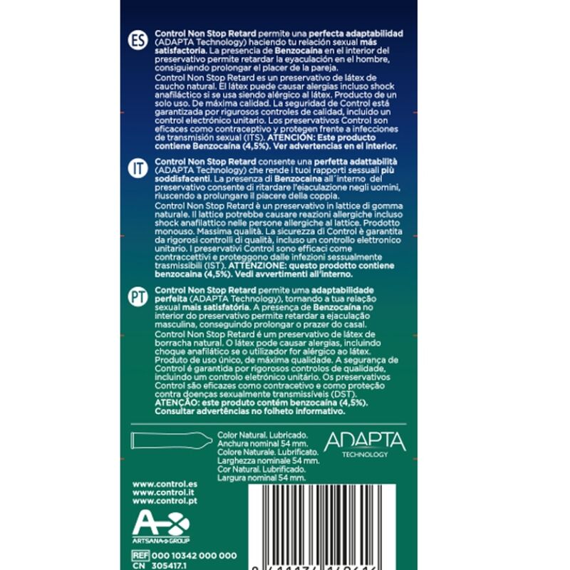 Control Non Stop Retard Condoms 12 Units - Preservativi - vista laterale