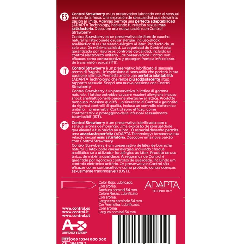 Control Adatta Fragola 12 pezzi - Preservativi - vista laterale