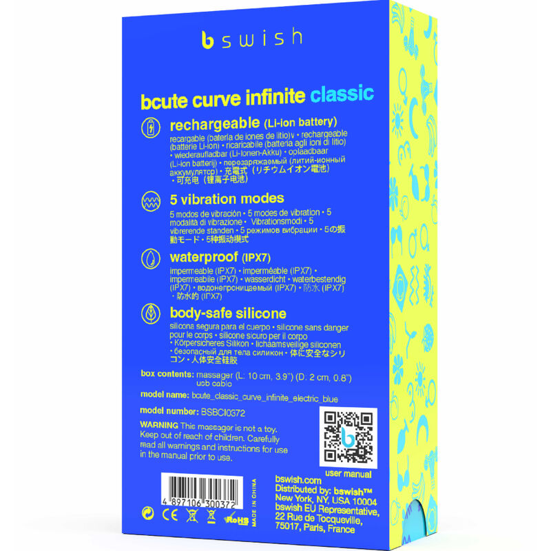 B Swish Bcute Curve Infinite Classic - Massaggiatore curvo, colore blu - in mano per le dimensioni