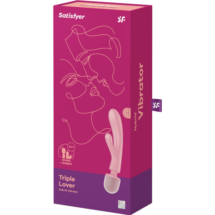 Satisfyer Triple Lover - Massaggiatore wand, colore rosa - vista frontale