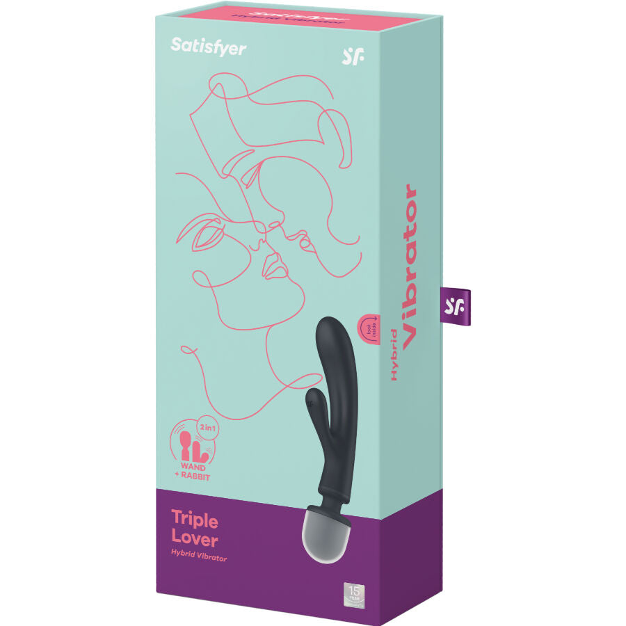 Satisfyer Triple Lover - Massaggiatore wand, colore grigio - vista frontale