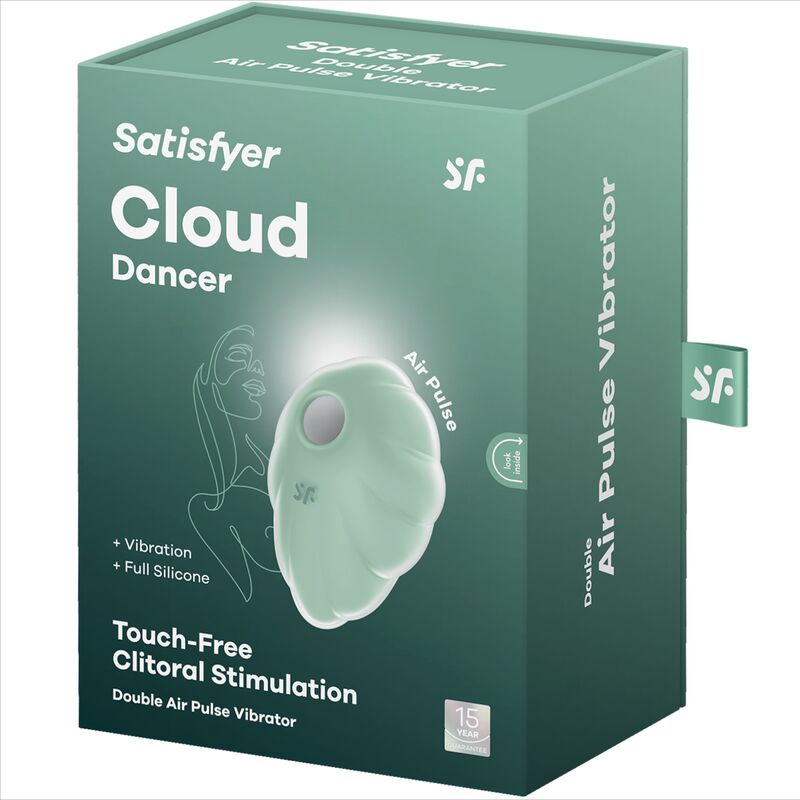 Satisfyer Cloud Dancer Green Air Pulse - Massaggiatore ad aria pulsata, colore verde - in mano per le dimensioni