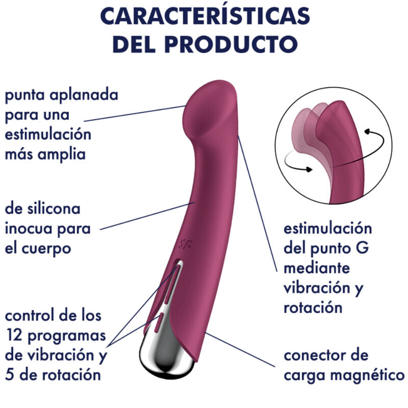 Satisfyer Spinning - Massaggiatore curvo, colore rosso - in mano per le dimensioni