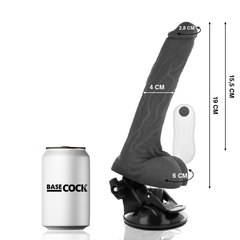 Basecock Naturale 19 CM O 4 CM - Massaggiatore con telecomando, colore nero - vista laterale