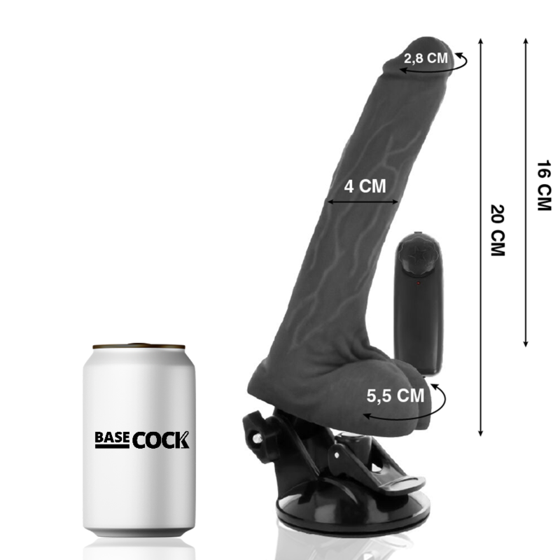 Basecock Testicoli 20 CM O 4 CM - Massaggiatore con telecomando, colore nero - vista laterale