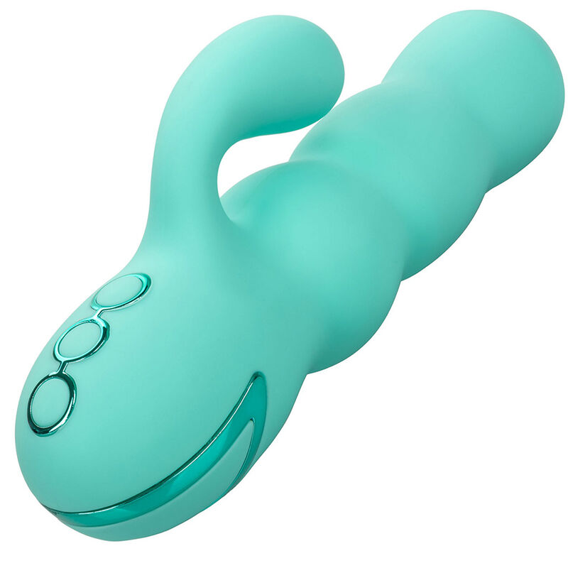 Calexotics Mar Diva Rabbir Aqua Green - Massaggiatore doppio - in mano per le dimensioni