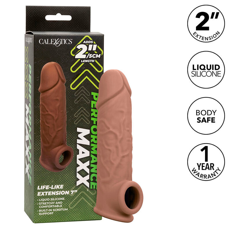 Calexotics Performance Maxx Life Like Extension 7 Pelle Marrone - Accessorio intimo, colore 7 marrone - vista laterale