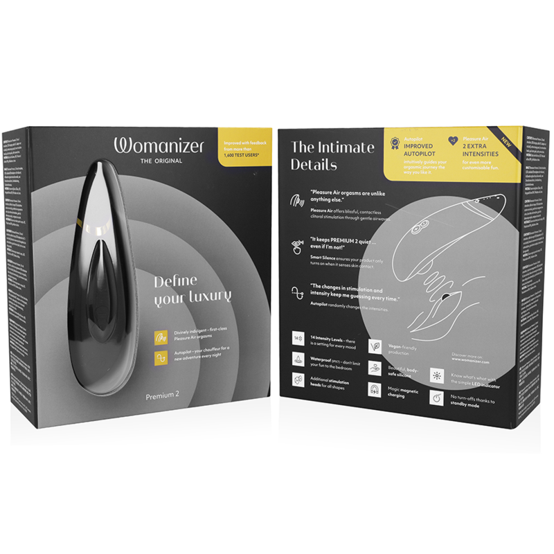 Womanizer Premium 2 - Massaggiatore ad aria pulsata, colore nero - vista frontale