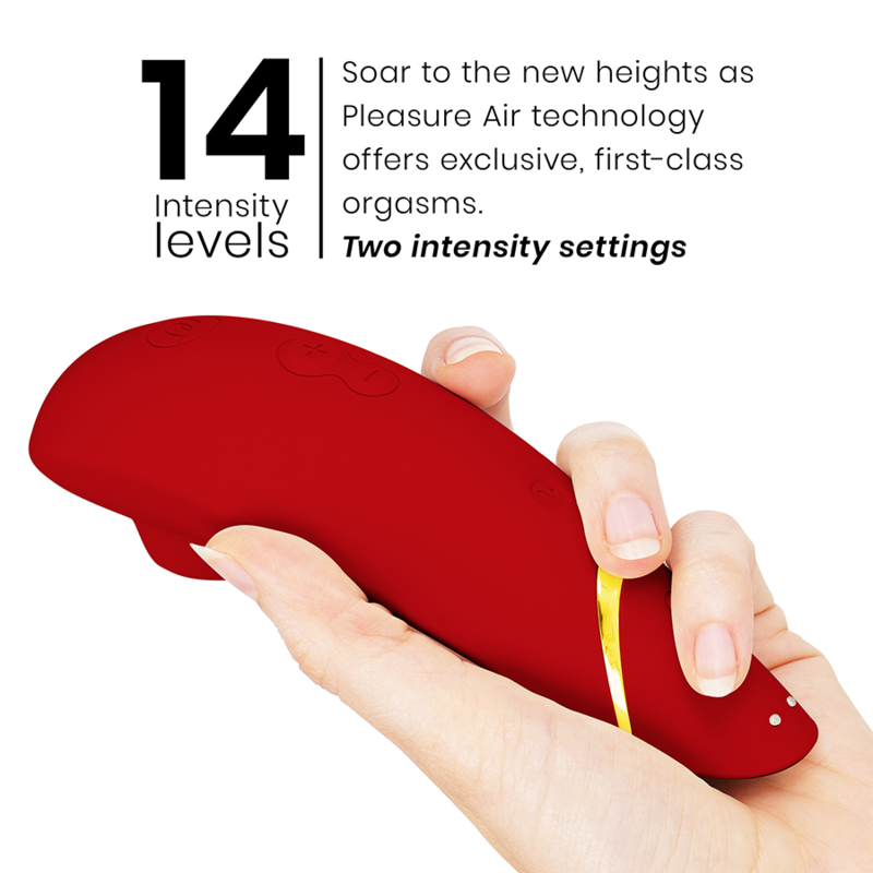Womanizer Premium 2 - Massaggiatore ad aria pulsata, colore bordeaux - in mano per le dimensioni