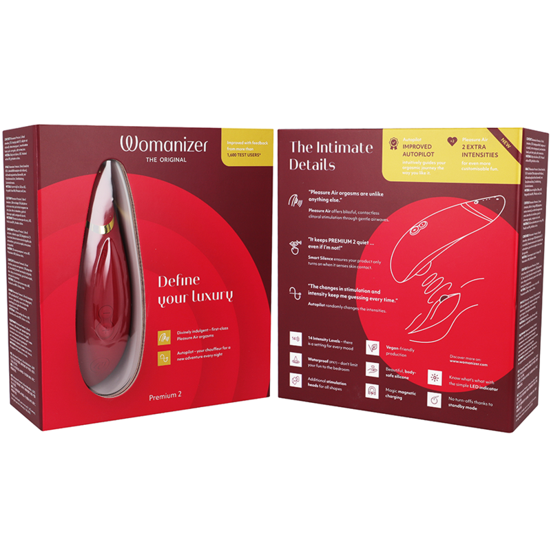 Womanizer Premium 2 - Massaggiatore ad aria pulsata, colore bordeaux - vista frontale