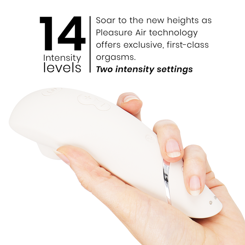 Womanizer Premium 2 - Massaggiatore ad aria pulsata, colore grigio caldo - in mano per le dimensioni