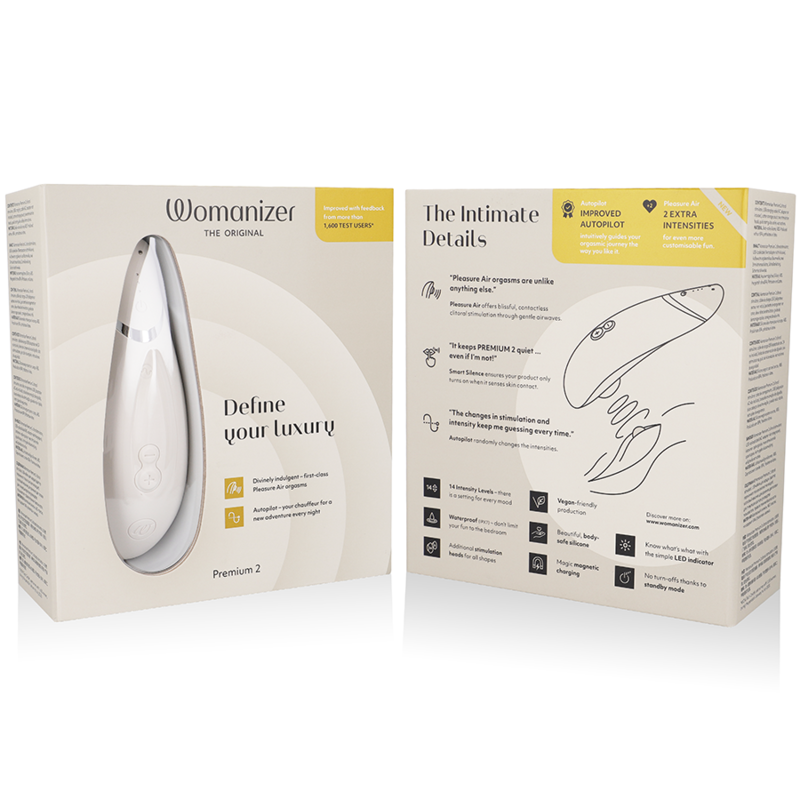 Womanizer Premium 2 - Massaggiatore ad aria pulsata, colore grigio caldo - vista frontale