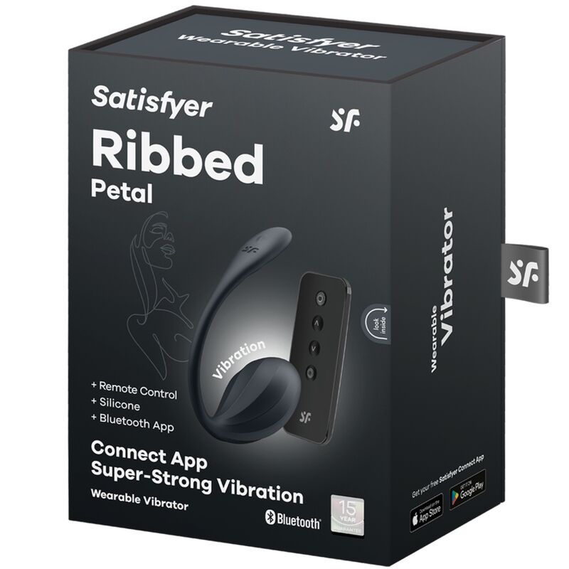 Satisfyer Ribbed Petal - Massaggiatore con app, colore nero gratuita - vista frontale