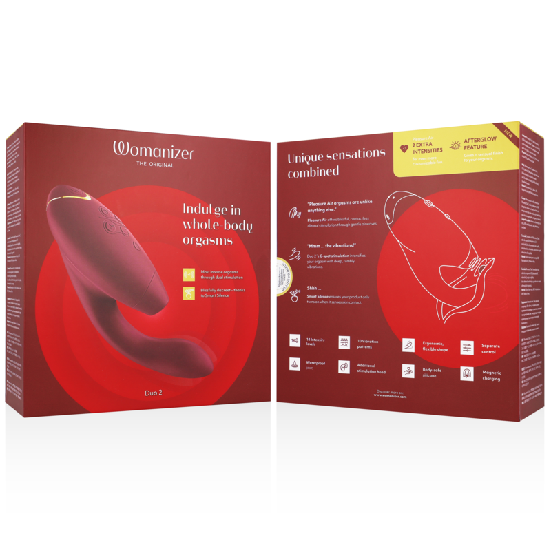 Womanizer Duo 2 - Massaggiatore ad aria pulsata, colore bordeaux - vista frontale