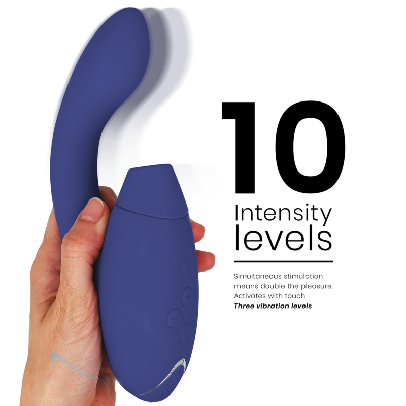 Womanizer Duo 2 - Massaggiatore ad aria pulsata, colore blu - in mano per le dimensioni