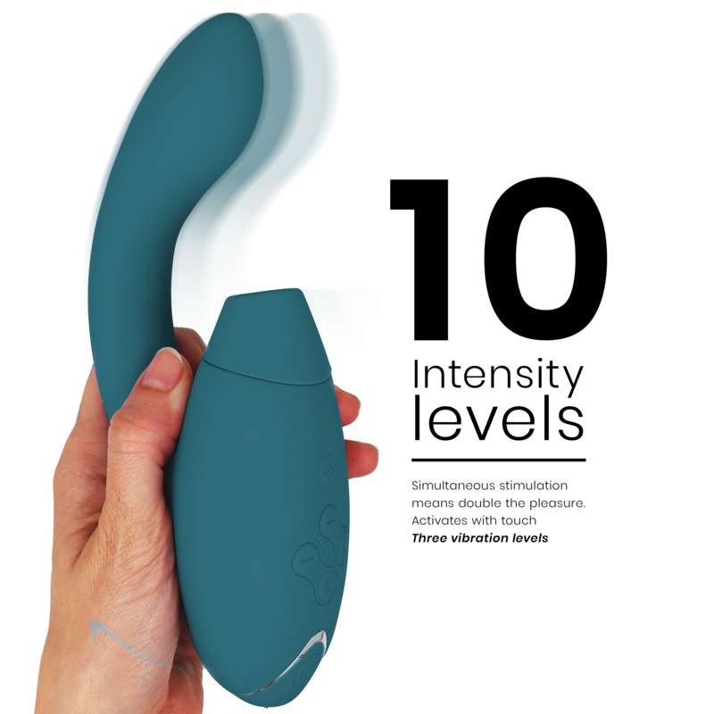 Womanizer Duo 2 - Massaggiatore ad aria pulsata, colore blu petrol - in mano per le dimensioni