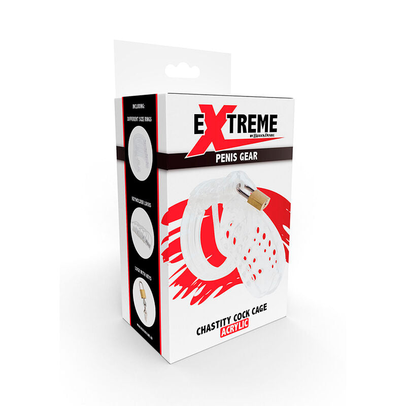 Hidden Desire Extreme Gabbia - Accessorio intimo, colore castità acrilico regolabile trasparente - in mano per le dimensioni