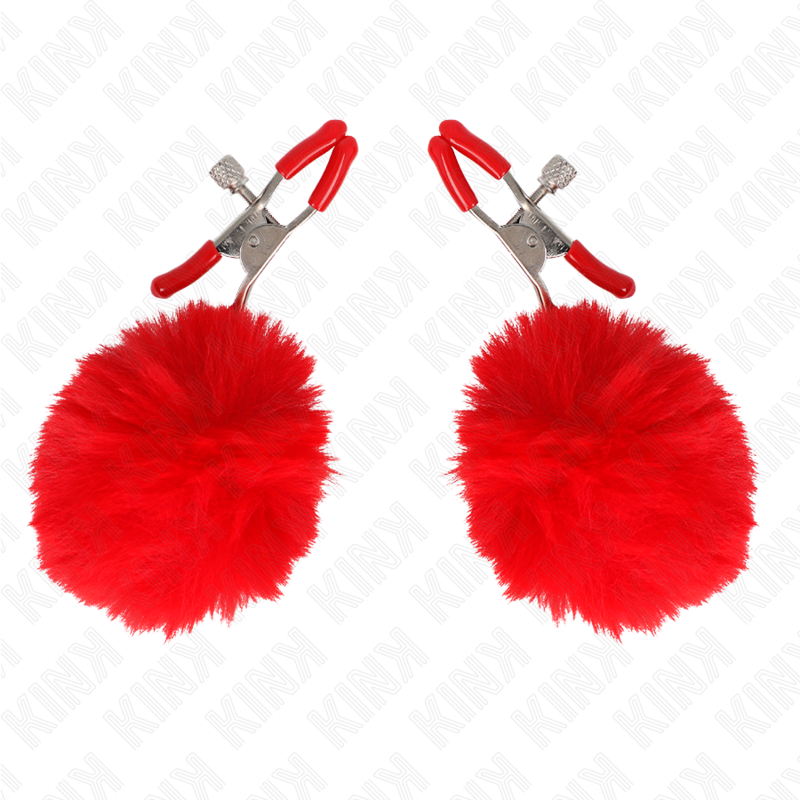 Kink Pinza - Accessorio intimo, colore capezzoli sfera ecopelliccia rosso 6 - vista laterale