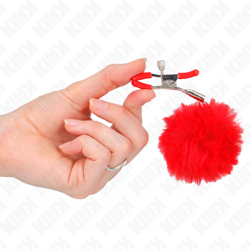 Kink Pinza - Accessorio intimo, colore capezzoli sfera ecopelliccia rosso 6 - nella confezione