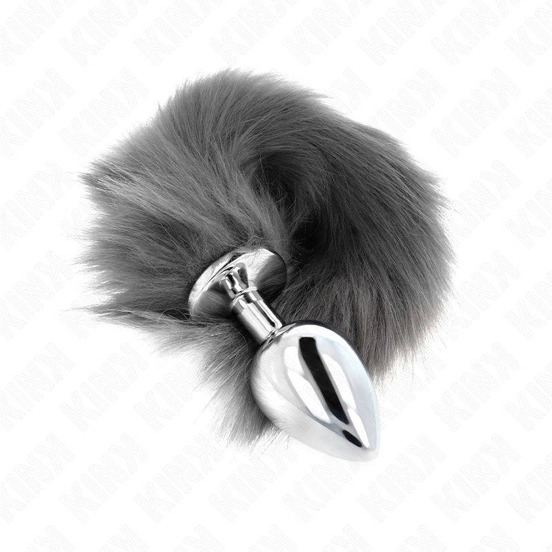 Kink Plug - Accessorio intimo, colore 10 x 4 cm coda sintetica 40 cm grigio bianco - vista laterale