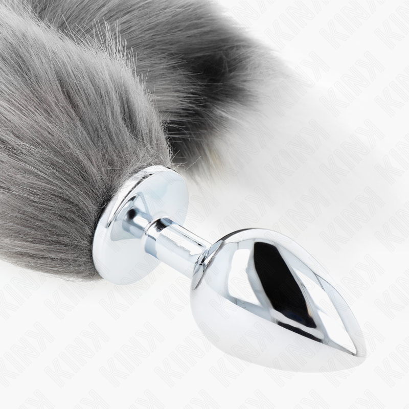 Kink Plug - Accessorio intimo, colore 10 x 4 cm coda sintetica 40 cm grigio bianco - nella confezione