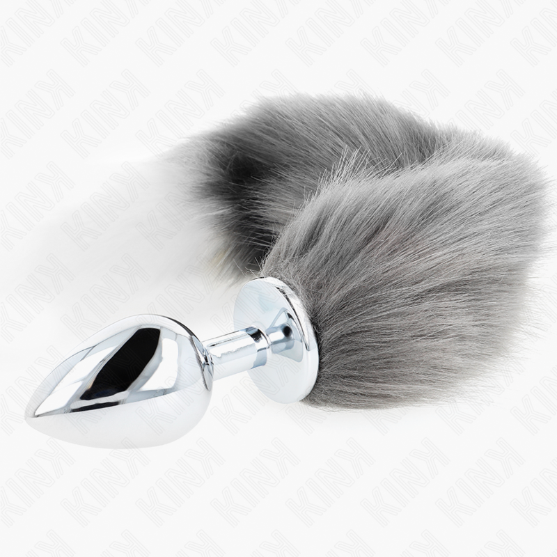 Kink Plug - Accessorio intimo, colore 10 x 4 cm coda sintetica 40 cm grigio bianco - dettaglio