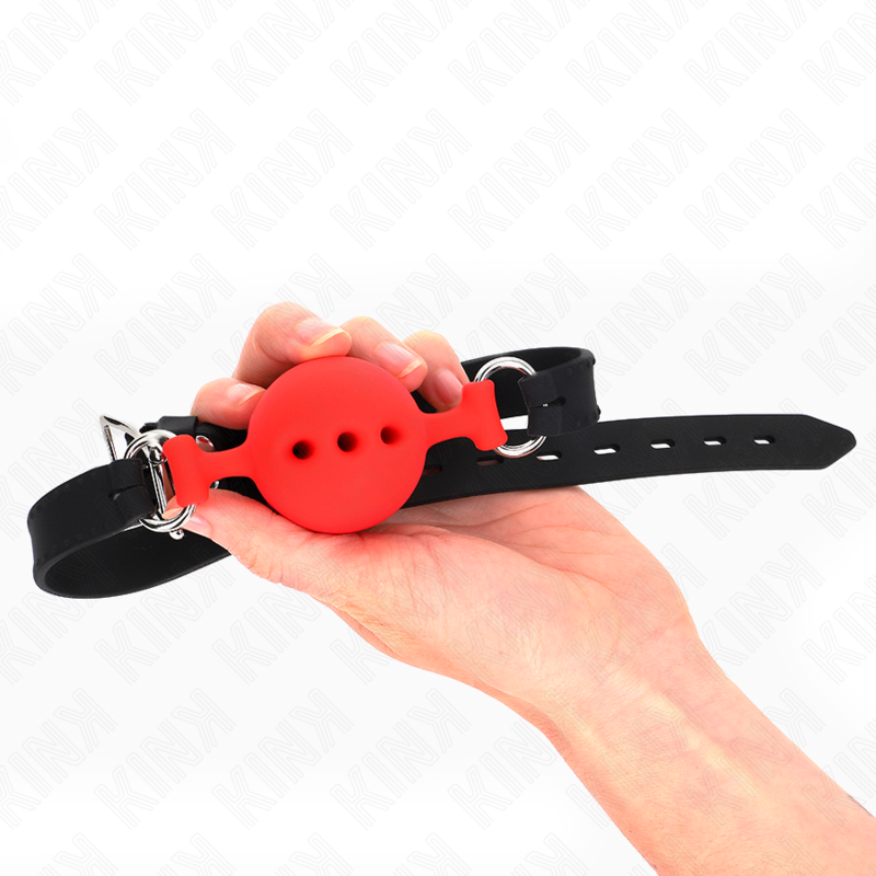 Kink Bavaglio - Accessorio intimo, colore intero 55 x 2 cm sfera 4 5 cm misura rosso regolabile 35 51 cm - vista laterale