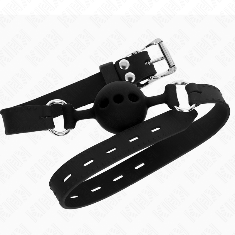 Kink Bavaglio - Accessorio intimo, colore intero 55 x 2 cm sfera 4 cm misura nero regolabile 35 51 cm - vista laterale