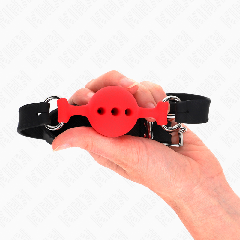 Kink Bavaglio - Accessorio intimo, colore intero 55 x 2 cm sfera 4 cm misura rosso regolabile 35 51 cm - vista laterale