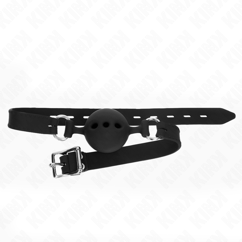 Kink Bavaglio - Accessorio intimo, colore intero 55 x 2 cm sfera 5 cm misura nero regolabile 35 51 cm - vista laterale