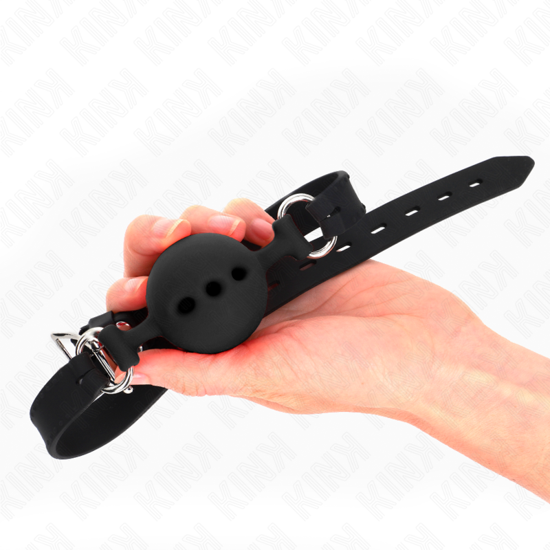 Kink Bavaglio - Accessorio intimo, colore intero 55 x 2 cm sfera 5 cm misura nero regolabile 35 51 cm - dettaglio