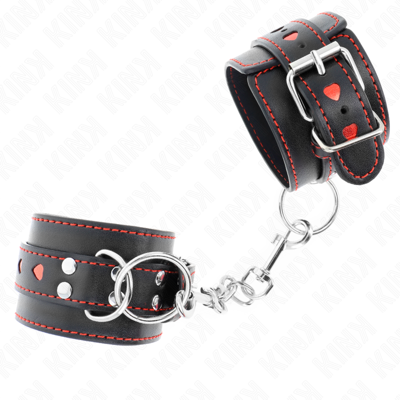 Kink Polso - Accessorio intimo, colore nero intarsio cuore rosso regolabile 21 28 cm x 5 5 cm - dettaglio