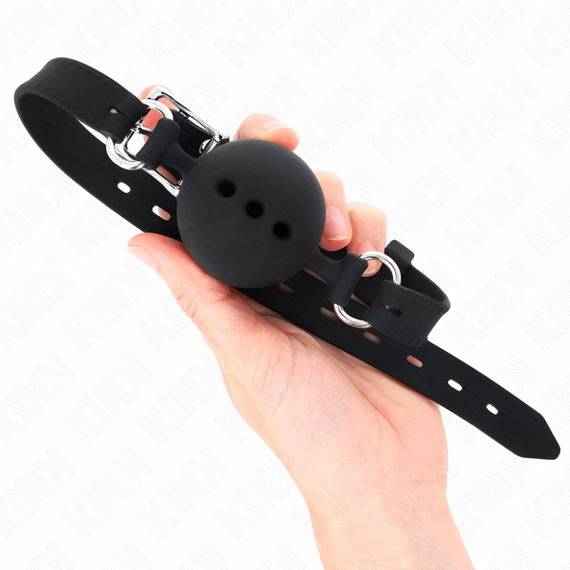 Kink Bavaglio - Accessorio intimo, colore intero 55 x 2 cm sfera 4 5 cm misura nero regolabile 35 51 cm - vista laterale